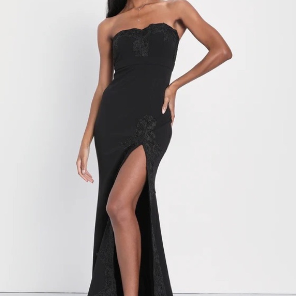 Twyla Black Embroidered Strapless Maxi Dress